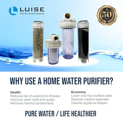 Luise Big 10 Filter Housing L503.1040, 3-Piece Cartridge Water Filter Housing 3/4" Inlet Brass ports Made of Non-Toxic Plastic Material (10"x2.5") with Wrench and Bracket.