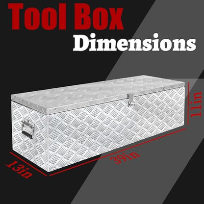 39x13x11 Inch Heavy Duty Pickup Storage Box Diamond Plate Portable Toolboxes Aluminum Underbody Truck Tool Box with Buckle Lock and Keys Suitable for Truck Bed Pickup RV Trailer - size: 39" L x13" W x11" H