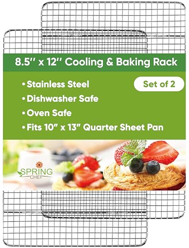 Spring Chef 8.5" x 12" Stainless Steel Cooling Rack for Baking, Set of 2 - size: 8.5"x12", style: 2 Pack