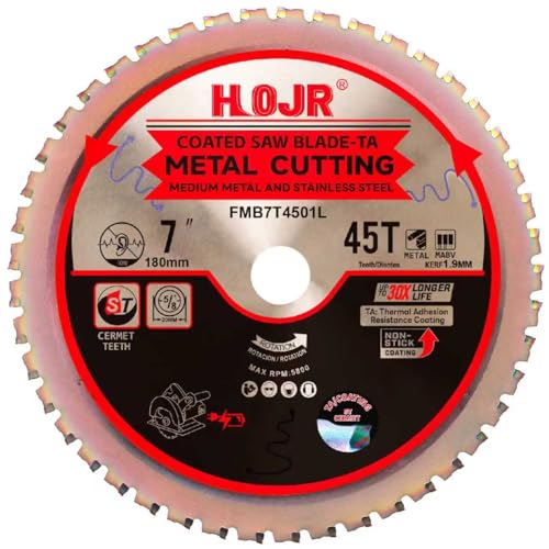 Dia 7"(180mm) 45-Tooth Arbor 20mm Metal Cutting Circular Saw Blade,for Steel and Stainless Steel,The Cutting Head uses a Special Anti-Heat Sticking Coating,FMB 7 inch 45-Tooth 20mm -TA - size: Steel 7" 45T