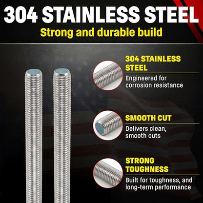 Chenango Supply 3/4-10 x 3, 304 Stainless Steel Fully Threaded Rod - size: 3/4-10 x 3ft (2 Pack)