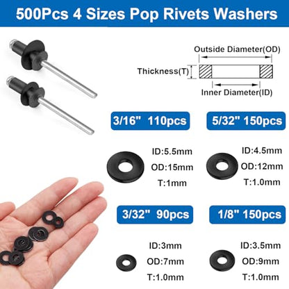 smseace 1000Pcs Black Rivets with 304 Stainless Steel Washers Kit - color: Black Aluminum, size: 1000Pcs