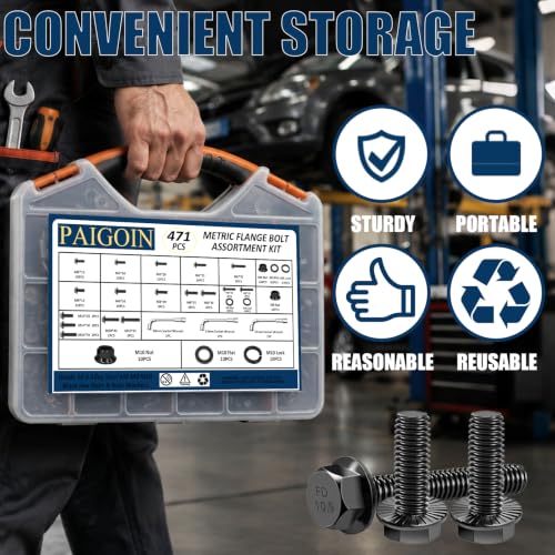 468PCS Black Metric Flange Bolt Assortment Kit with Socket Wrench - color: Black KIT -468PCS