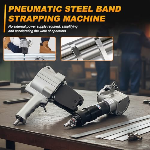 Generic Pneumatic Steel Strapping Tools Wear Resist Metal Strapping Tensioner Labor Saving High Tensile Cutter Sealer for 3/4 Inch (19mm) Width Metal Banding