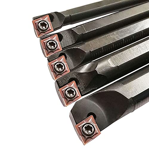 S06K/S07K/S08K/S10K/S12M-SCLCR06 Lathe Indexable Internal Boring Bar Set, Lathe Turning Tools Holder Set with CCMT21.51/CCMT060204 Carbide Indexable Boring Turning Inserts + 5pcs T8 Wrench - color: 5pcs Sclcr06 Boring Bar Set