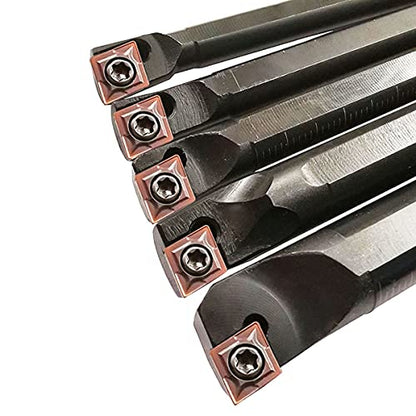 S06K/S07K/S08K/S10K/S12M-SCLCR06 Lathe Indexable Internal Boring Bar Set, Lathe Turning Tools Holder Set with CCMT21.51/CCMT060204 Carbide Indexable Boring Turning Inserts + 5pcs T8 Wrench - color: 5pcs Sclcr06 Boring Bar Set