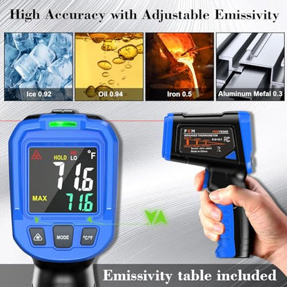 FKM Infrared Thermometer Gun -58°F~1112°F,Non Contact Laser Thermometer Gun - color: Blue