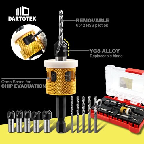 Countersink Drill Bit Set，with Low Friction Depth Stop, HSS M2 Counter Sink Drill Bit for US Wood Screw, 1/8" 9/64" 5/32" 11/64" 3/16" 82° Counter-Bore,Adjustable Depth Countersink Drill Bit - size: 1set/5pcs