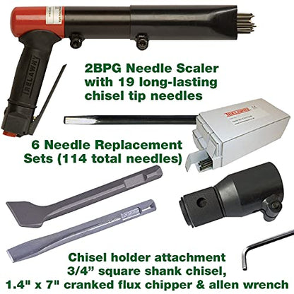 CS Unitec | 199.3121 Basic Kit | 2BPG Needle and Chisel Scaler Combination Basic Kit. Air Power, 19 Needles, Chisel, 3000 BPM, Pistol Grip, 5.5 CFM - Made in England - style: 2BPG Needle/ Chisel Basic Kit