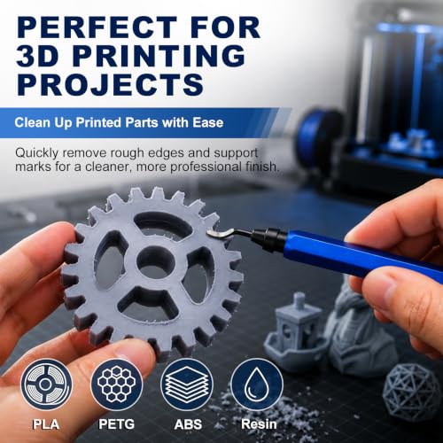 Deburring Tool with 10 HSS Blades and Blue Aluminum Handle, 360° Rotary Reamer for 3D Printing and Metal Edge Finishing, High-Speed Steel Tool for PVC, Copper and Resin - color: Blue