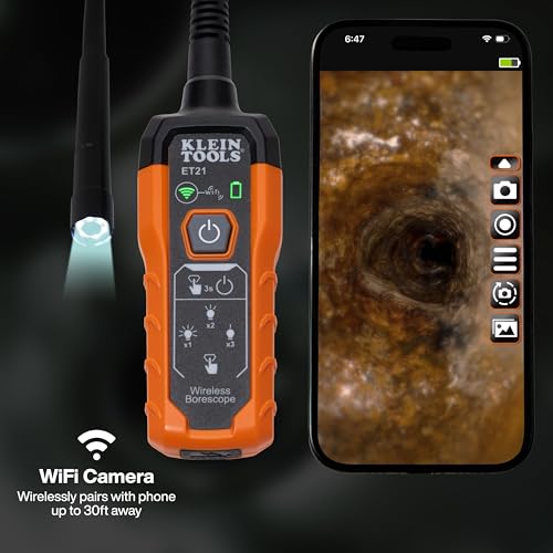 Klein Tools ET21 WiFi Borescope with Light, 5.5 mm 5-Foot Waterproof Snake - size: 5 Ft 0.22 in High Flex Snake