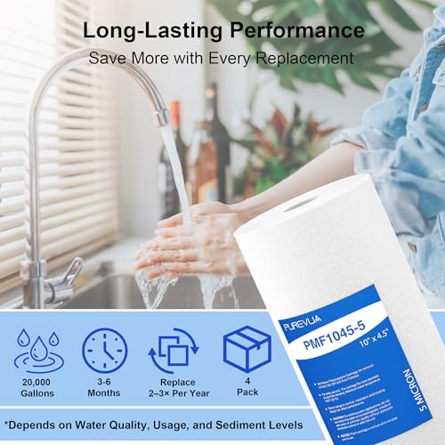 10" x 4.5" Whole House Sediment Water Filter 5 Micron, 4 Pack
