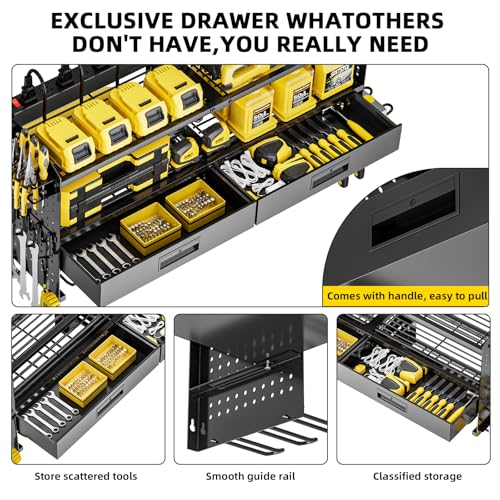 Power Tool Organizer Wall Mount with Charging Station & Drawers - size: Large