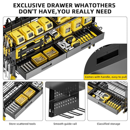 Power Tool Organizer Wall Mount with Charging Station & Drawers - size: Large
