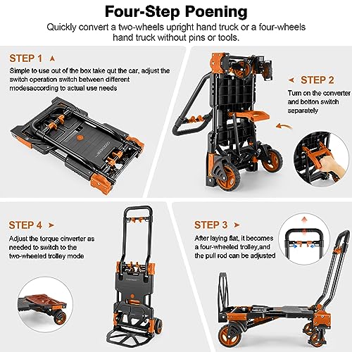 Folding Hand Truck Dolly, 330lb Convertible 4 to 2 Wheel Moving Cart,Orange - size: 330LB Orange