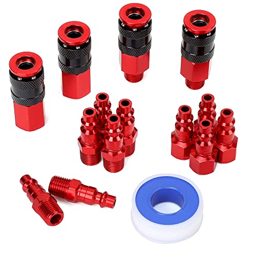 Aluminum Air Fittings, 1/4" NPT, 15 Pieces, Red - color: Red, size: 15 Pieces