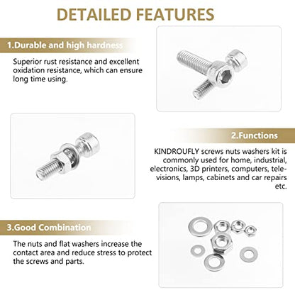 814 Pieces Socket Head Cap Screws Nuts Washers Kit, Kindroufly M3 M4 M5 M6 Screw Assortment Kit, Metric Screw Set, Bolts and Nuts, Machine Screws, 304 Stainless Steel, Fully Machine Thread - size: M3/M4/M5/M6, style: Socket Head
