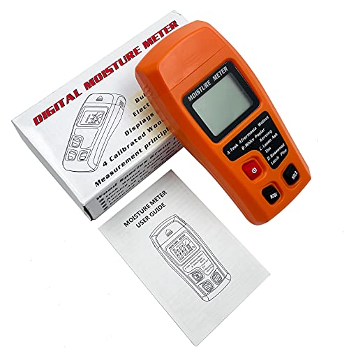 Digital Wood Moisture Meter Wood Humidity Tester Hygrometer Timber Damp Detector Large LCD Display (Orange) - color: Orange