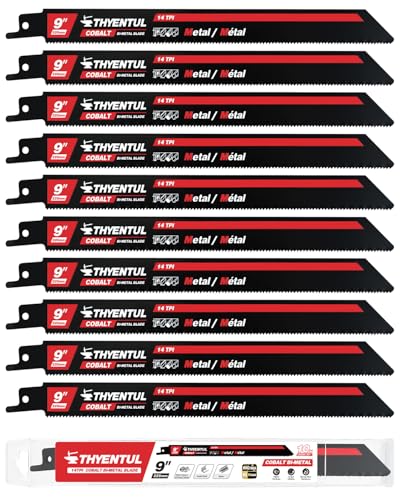 10 Pack 9 Inch 14TPI Reciprocating Saw Blades,M42 Teeth with 8% Cobalt Bi-Metal Sawzall Blades,for Pipe, Sheet Metal, Steel Demolition and PVC Pipe