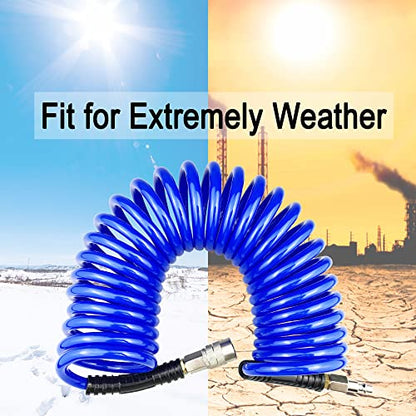 Darnassus PU Recoil Air Hose Compressor Tube with 1/4" Swivel Fittings - color: Blue, size: 10 FT