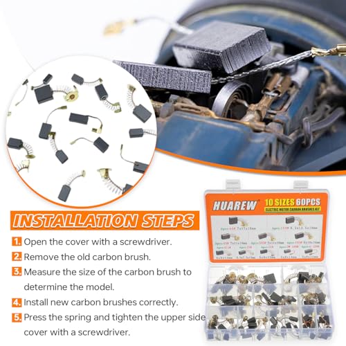 Electric Motor Carbon Brushes 60 Pcs 10 Different Sizes for Replacement Repair Power Tool Part