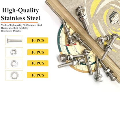 10 Sets 1/4"-20 x2 Carriage Bolts Round Head Square Neck Screws with Hex Nuts Flat Washers Spring Lock Washers 304 Stainless Steel Full Thread Coverage Square Neck Bolts Assortment Kit - size: 1/4"-20 x2"-10 Sets