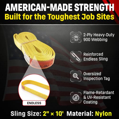 DD Sling 2" x 10' Nylon Endless Lifting Sling – USA Made - size: 2"x10'