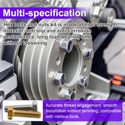Hex Bolts and Nuts Assortment Kit 1/4-20 5/16-18 3/8-16 M4 M5 M6 M8 - color: Silver - M4 M5 M6 M8 1/4-20 5/16-18 3/8-16