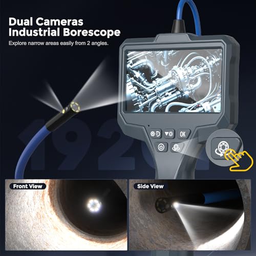 Endoscope Camera with Light 1920P HD Industrial Borescope with 4.3" IPS Screen, 11.5FT Semi-Rigid Cable, IP67 Waterproof Inspection Snake Camera for Car Engine, Mechanical Tools, Pipeline Inspection