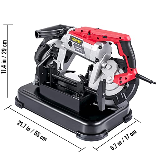 VEVOR Portable Band Saw, 110V Removable Alloy Steel Base 5 Inch Cutting Capacity Hand held Variable Speed Portable Bandsaw, 10Amp Motor Deep Cut Band saw for Metal Wood - style: with Base