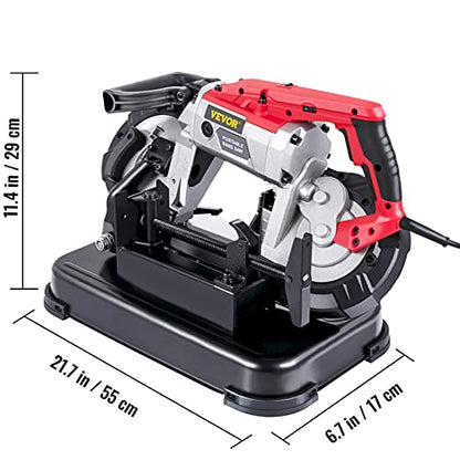 VEVOR Portable Band Saw, 110V Removable Alloy Steel Base 5 Inch Cutting Capacity Hand held Variable Speed Portable Bandsaw, 10Amp Motor Deep Cut Band saw for Metal Wood - style: with Base