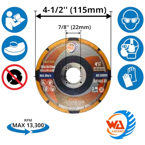 WA 30PACK - 4 1/2 inch x 0.045 in x 7/8'' Arbor, Fast Cut Series, Untra Thin Cutting Wheels for Metal & Stainless Steel Cut-Off Disc, Used On Angle Grinder Diameter, 115x1.0x22mm T41 Flat