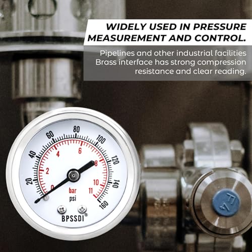 0-160 Psi Low Pressure Gauge, 2" Dial Size, 1/4 G Back Mount, Stainless Steel Case for Water Pressure Gauge Test for Water Pipe, HVAC(with Tape) - size: 0-160 psi, style: Back Mount