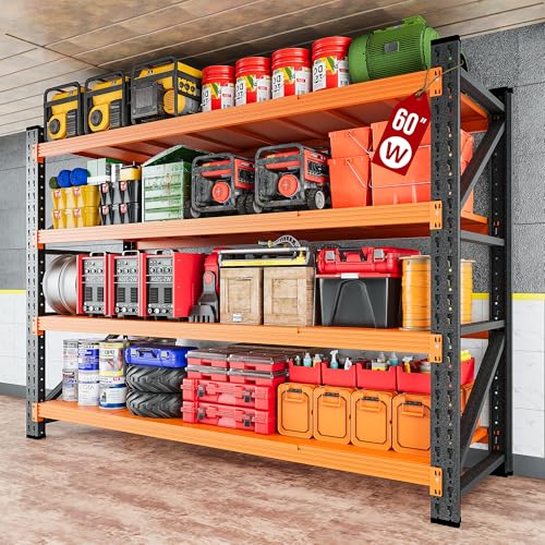 5000LBS Heavy Duty Garage Shelving Units,60" Wide & Deep Storage Shelves,Orange Metal Garage Shelves,Large Storage Rack,Steel Shelf,Industrial Shelving for Shop,Warehouse,60" W x 24" D x 70" H - color: Black Orange, size: 60"Wx24"Dx70"H