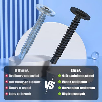 VGBUY 120Pcs #8 x 1-1/2" Self Drilling Screws for Metal,410 Stainless Steel Black Zinc Plated,Self Tapping Sheet Metal Screws,Modified Truss Head - color: Black Modified Truss Head, size: #8 x 1-1/2 inch