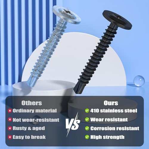 VGBUY 210Pcs #8 x 5/8" Self Drilling Screws for Metal,410 Stainless Steel Black Zinc Plated,Self Tapping Sheet Metal Screws,Modified Truss Head - color: Black Modified Truss Head, size: #8 x 5/8 inch