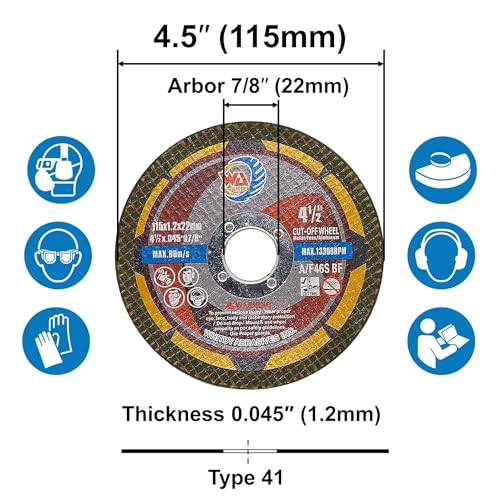 WA 100PACK - 4 1/2 inch Green Cutting Wheels for Metal & Stainless Steel Angle Grinder Cut-Off Disc Aggresive Cut Diameter (4½''X 7/8", 100PACK)