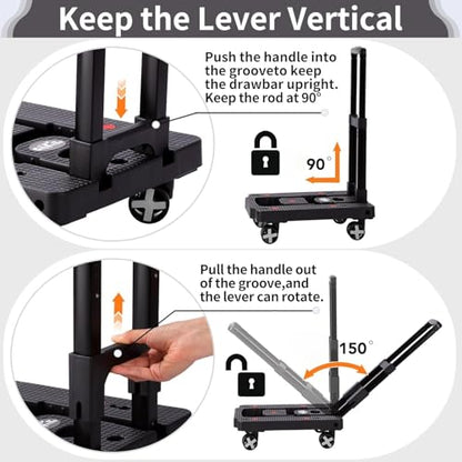 GtIiFmTe Foldable Hand Truck, Lightweight Luggage Cart for Airport Car Seat - size: 4 Wheels-Non Stretchable