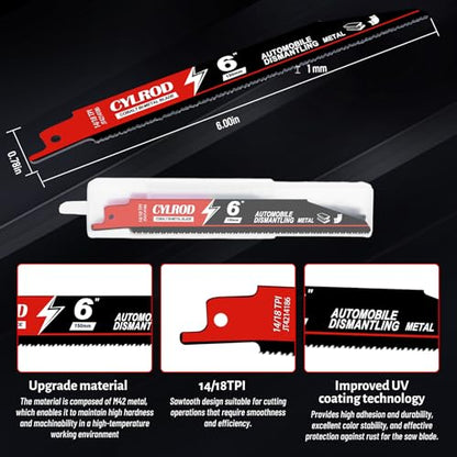 25 Pack 6 in 14/18 TPI Reciprocating Saw Blades for Sawzall Blades,M42 Steel Cobalt Bi-Metal Blades for Automobile Dismantling Metal Cutting,Replace for Milwaukee for Dewalt for Diablo Blade - size: 6 inch, style: 14/18 TPI Set