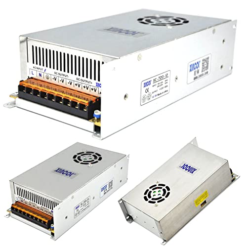 XINCOL AC to DC Converter AC110V/220V to DC12V 60A 720W Switched Mode Switching Power Supply (SMPS) Transformer Driver Adapter for LED Strip Light with Big Built-in Fan