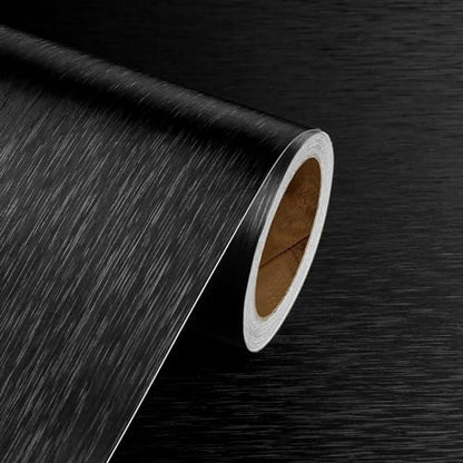Livelynine 15.8x394 Contact Paper Black Peel and Stick Wallpaper for Kitchen Backsplash Dishwasher Cover Fridge Refrigerator Covers Stainless Steel Vinyl Wrap for Appliances Countertops Heavy Duty - size: 15.8"W x 394"L