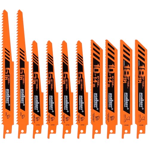 HORUSDY 10-Piece Reciprocating Saw Blades Set - Professional Sawzall Blades for Wood, Metal, Drywall & Plastic - High Carbon Steel Pruning Saw Blades - Compatible with DeWalt, Milwaukee & More - style: 10-Pc Multi-Size (Wood & Metal)
