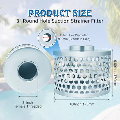3 Inch Round Suction Strainer, 9.5mm Holes, Water Pump Intake Screen, NPT - size: 3 inch