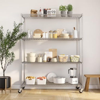 UltraDurable 4-Tier NSF Steel Wire Shelving, 60"W x 24"D x 76"H - color: Steel, size: 4-Tier Shelving, 60" W x 24" D