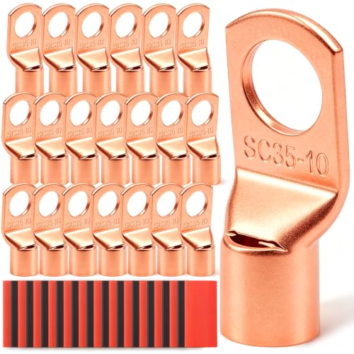 Twidec/25PCS AWG 2 Copper Wire Lugs Battery Cable Ends SC35-10,Ring Terminals Connectors,Copper Ring Terminals,Battery Terminals Connectors Kits with Heat Shrink - color: 25PCS