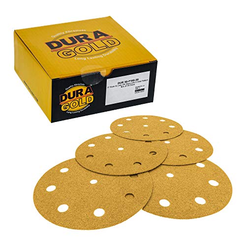 Dura-Gold 5" Gold Sanding Discs, 100 Grit, Box of 50, 9 Hole Pattern, H & L - size: 100-Grit