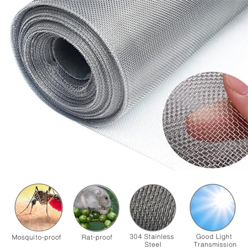 Filter Screen Sheets Stainless Steel Air Vent Mesh Cover Wire Mesh Roll 30x120cm Woven Wire 30 Mesh Sheet for Vents Cover Air Brick Garden