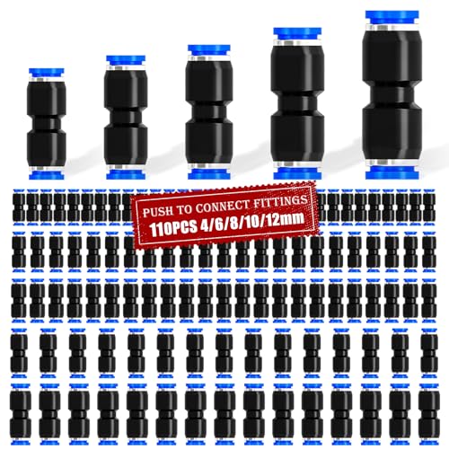mxuteuk 110PCS Quick Connect Air Hose Fittings,4/6/8/10/12mm Straight Push to Connect Fittings,Air Line Fittings Push to Connect Fitting for Tube - size: 110PCS Metric Kit