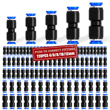 mxuteuk 110PCS Quick Connect Air Hose Fittings,4/6/8/10/12mm Straight Push to Connect Fittings,Air Line Fittings Push to Connect Fitting for Tube - size: 110PCS Metric Kit