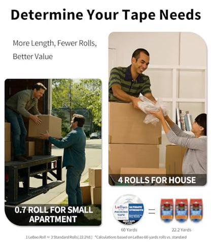 Heavy Duty Packing Tape with Metal Dispenser, 2.7 Mil Ultra-Thick Shipping Tape for Moving & Packaging, 1.88" x 60 Yards, 1 Roll Industrial Clear Tape with Pro-Seal Cutter System - size: 1-Roll with Dispenser,1.88'' x 60Yd.
